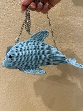 Tommy Bahama Blue Wicker Dolphin Crossbody/Clutch NWT